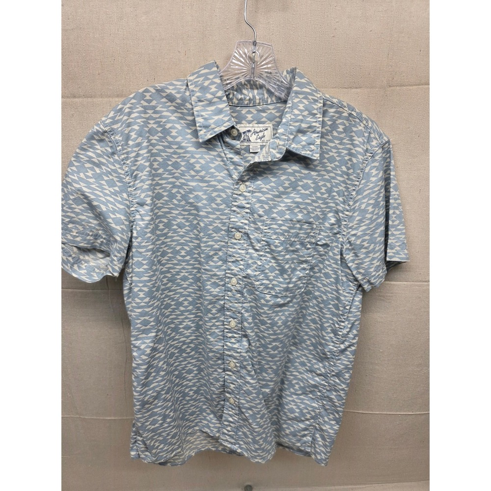 American Eagle Mens Blue Geometric Southwestern Short Sleeve Button Down Shirt M